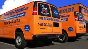 911 Water Damage Restoration Vans Lined Up Ready For Work